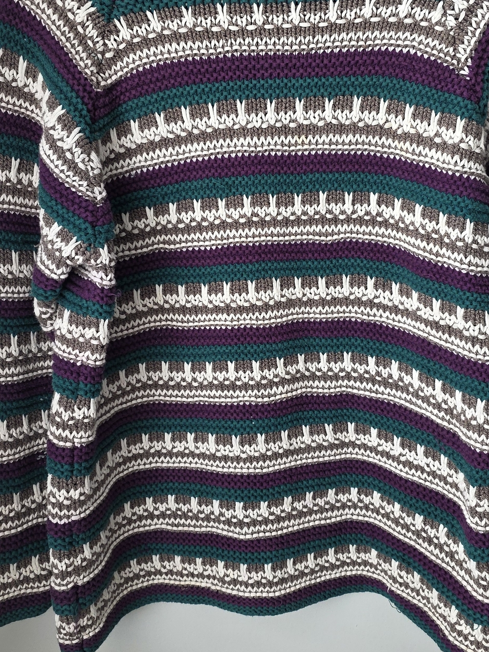 Weekend Edition Hand Knit Cotton Striped Mock Neck Sweater Size M Teal Purple - Picture 2 of 9